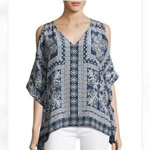 Tolani 100% Silk Serena Open-Shoulder Printed Blouse Tunic size S - M
